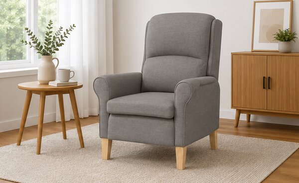 Křeslo relaxační, odpočinkové, ušák, dřevo/textil, 101x95x75 cm, přírodní/taupe, Dekorino KR20260039