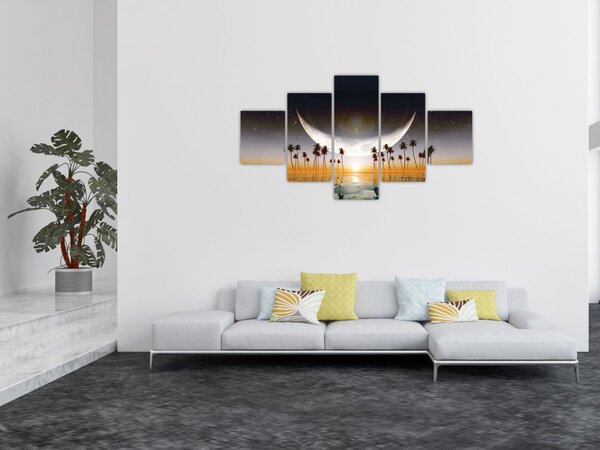 Obraz - Měsíc nad palmami (125x70 cm)