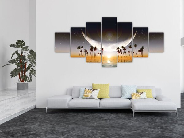 Obraz - Měsíc nad palmami (210x100 cm)