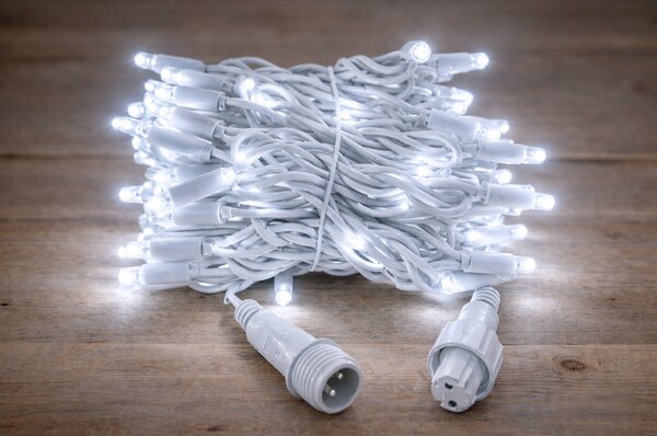 Venkovní LED vánoční řetěz PROFI, bílý kabel, studená bílá, 10m, 100 LED