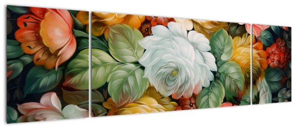 Obraz malované kytice květin (170x50 cm)
