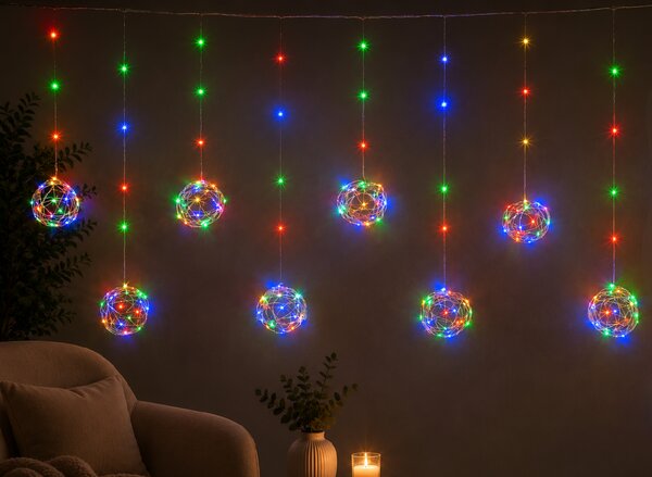 Vánoční světelný závěs s 8 zářivými koulemi z mikro řetězu, 3m, 156 LED, různé barvy na výběr Barva: Fialová
