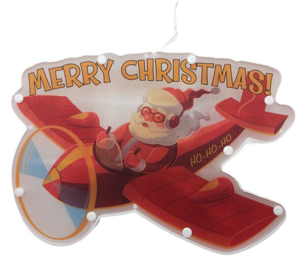 Vánoční LED závěsná dekorace do okna, Santa Claus v letadle