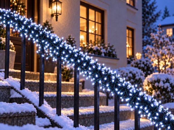 Venkovní LED vánoční řetěz, studená bílá, 20m, 1000 LED, se záblesky nebo stálé svícení