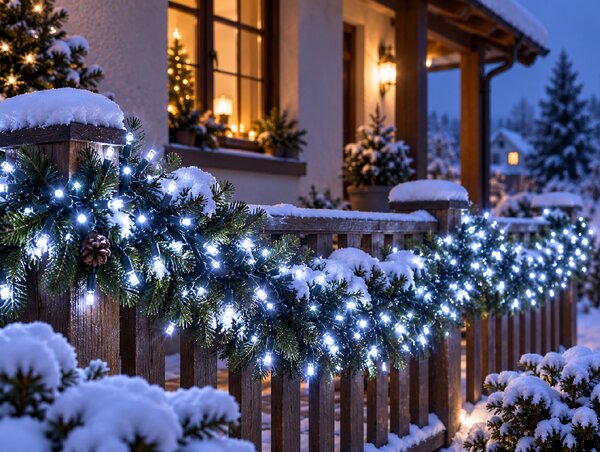 Venkovní LED vánoční řetěz, studená bílá, 20m, 1000 LED, se záblesky nebo stálé svícení