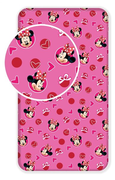 Růžové napínací bavlněné dětské prostěradlo 90x200 cm Minnie "Hearts" – Jerry Fabrics