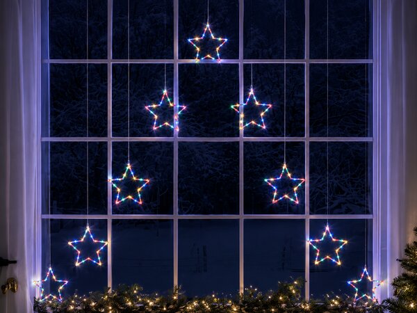 Vánoční LED závěs s 9 hvězdami ve tvaru V, 1,3m, různé barvy na výběr Barva: Teplá bílá