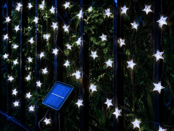 Solární vánoční řetěz s hvězdičkami, studená bílá, 5m, 30 LED