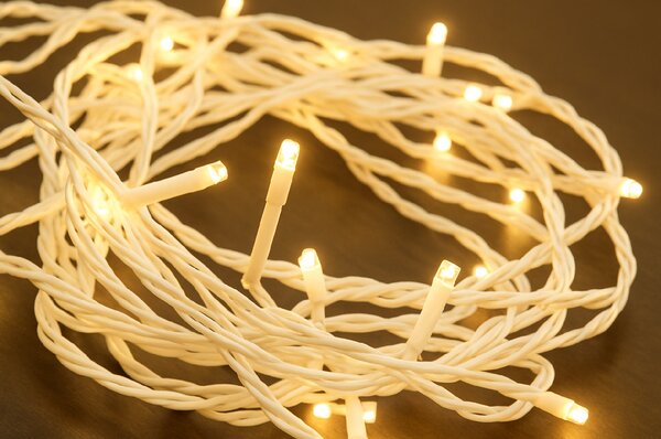 Venkovní vánoční LED řetěz, teplá bílá, bílý kabel, 30m, 300 LED