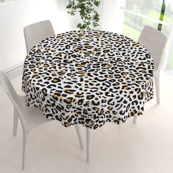 Biante Bavlněný kulatý ubrus Sandra SA-409 Leopardí vzor na bílém Ø 100 cm
