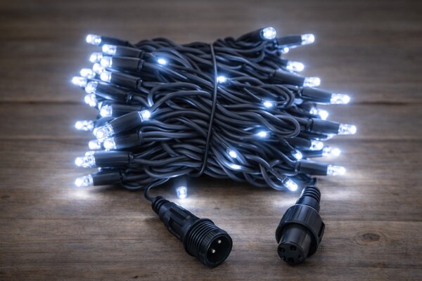Venkovní LED vánoční řetěz PROFI, černý kabel, studená bílá, 10m, 100 LED