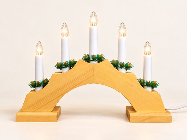 Vánoční dřevěný svícen, teplá bílá, 5 svíček