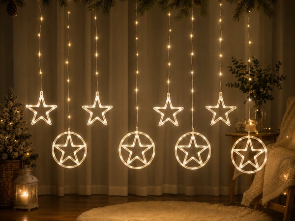Vnitřní LED vánoční závěs - hvězdy, 3m, 130 LED, různé barvy na výběr Barva: Teplá bílá