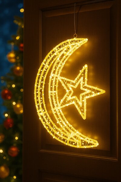 LED světelný měsíc – svítící dekorace, 45 cm, teplá bílá, 800 LED, 8 programů, dálkový ovladač