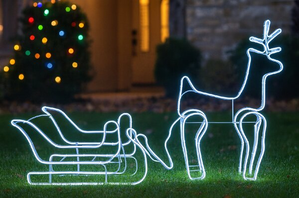 LED Vánoční dekorace Sob se saněmi – studená bílá, LED Neon Flex, IP44