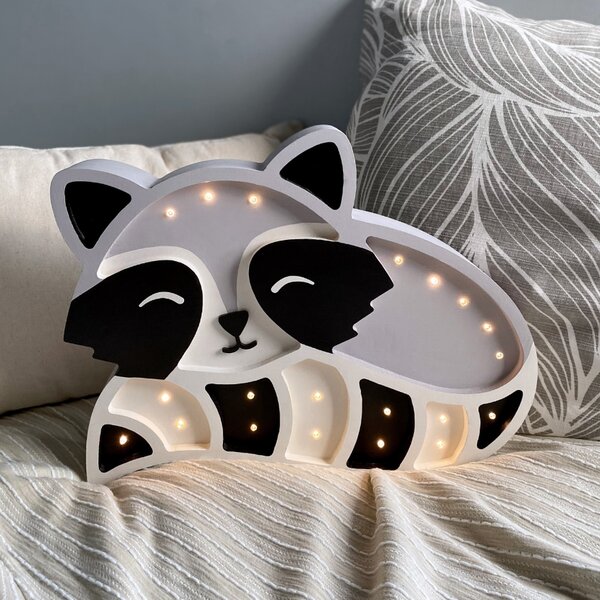 Peekaboo Šedá dřevěná dětská LED lampa Mýval 37 cm