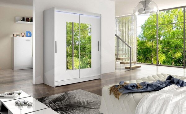 Šatní skříň s posuvnými dveřmi Presto III, Barva: bílá, Osvětlení: osvětlení LED RGB - barevné Mirjan24 5902928552355