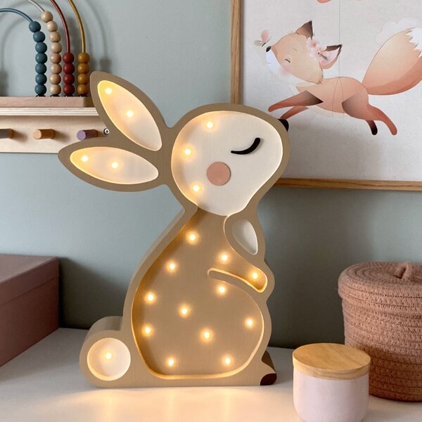 Peekaboo Béžová dřevěná dětská LED lampa Králíček 38 cm