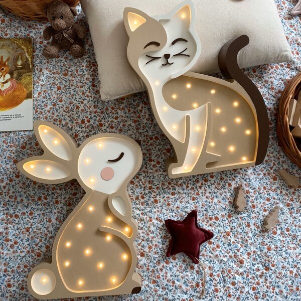 Peekaboo Béžová dřevěná dětská LED lampa Králíček 38 cm