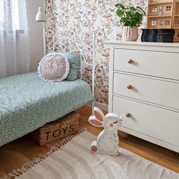 Peekaboo Bílá dřevěná dětská LED lampa Králíček 38 cm