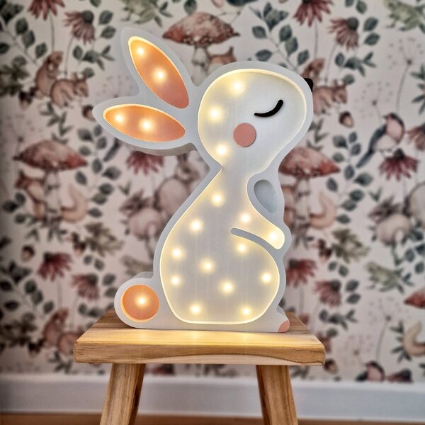 Peekaboo Bílá dřevěná dětská LED lampa Králíček 38 cm