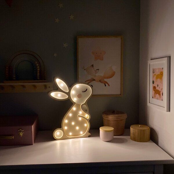 Peekaboo Béžová dřevěná dětská LED lampa Králíček 38 cm