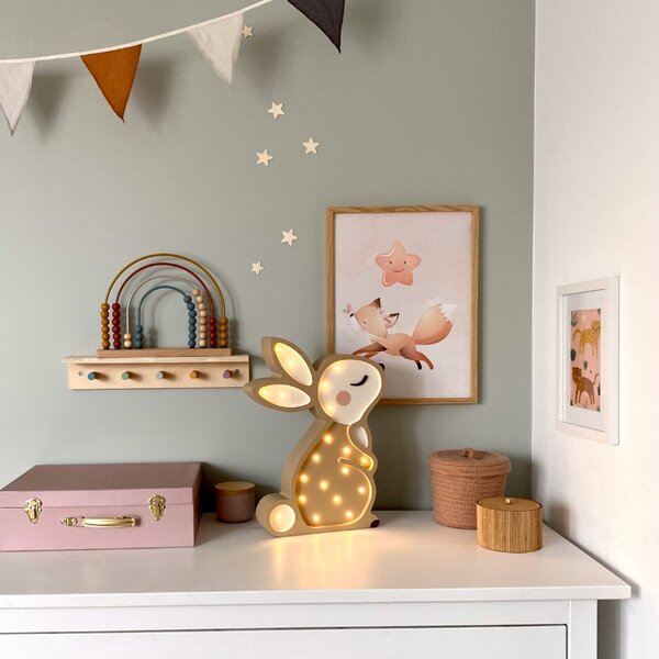 Peekaboo Béžová dřevěná dětská LED lampa Králíček 38 cm