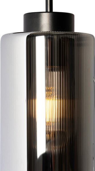 Art Deco nástěnná lampa černá s kouřovým sklem - Laura