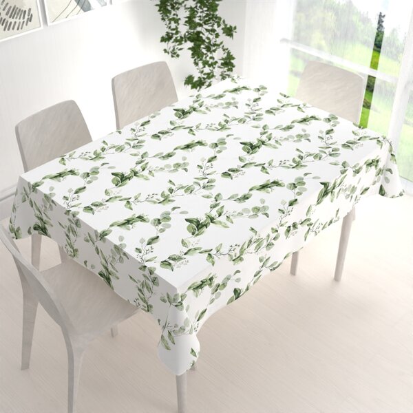 Biante Bavlněný obdélníkový ubrus Sandra SA-422 Zelené listy na bílém 50x100 cm
