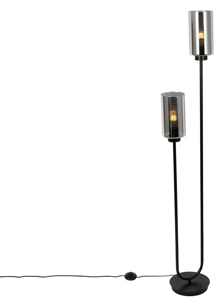 Chytrá stojací lampa černá s kouřovým sklem, 2 světla včetně 2 Wifi ST64 - Laura
