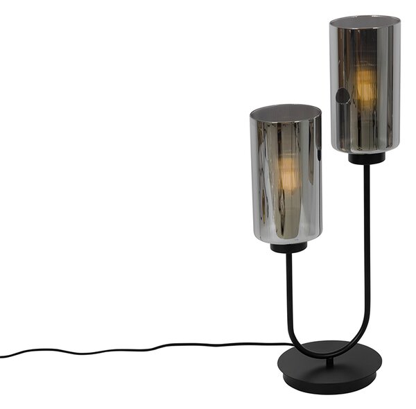 Chytrá stolní lampa černá s kouřovým sklem 2-světla vč. 2 Wifi ST64 - Laura