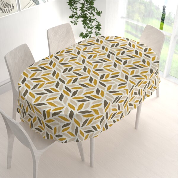 Biante Bavlněný oválný ubrus Sandra SA-423 Zlato-hnědé listy na krémovém 60x100 cm
