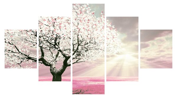 Růžový obraz stromu (125x70 cm)