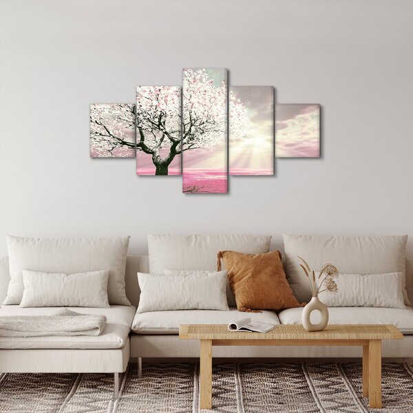 Růžový obraz stromu (125x70 cm)
