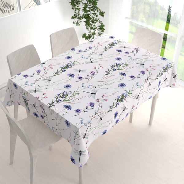 Biante Bavlněný obdélníkový ubrus Sandra SA-429 Luční kvítí s vážkami 50x100 cm