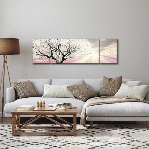 Růžový obraz stromu (170x50 cm)