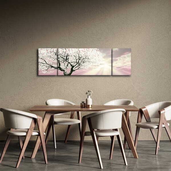 Růžový obraz stromu (170x50 cm)