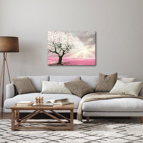 Růžový obraz stromu (70x50 cm)