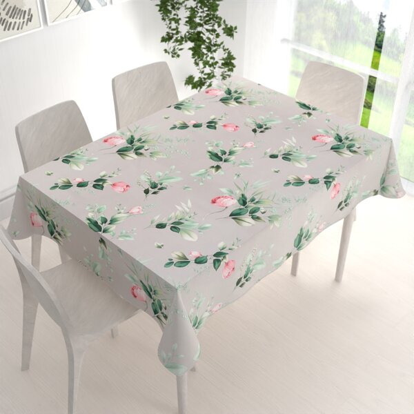 Biante Bavlněný obdélníkový ubrus Sandra SA-452 Růžové květy na šedém 50x100 cm
