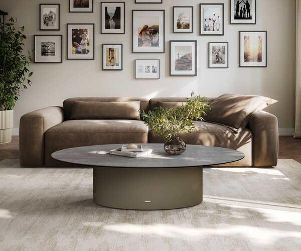 DELIFE Konferenční stolek Edge oválný 140×80 cm keramika beton šedá Casilda titanová barva
