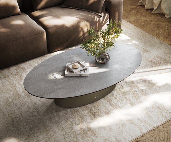 DELIFE Konferenční stolek Edge oválný 140×80 cm keramika beton šedá Casilda titanová barva