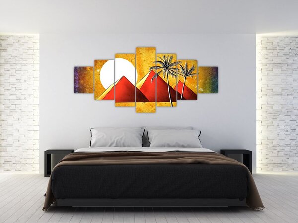 Obraz malovaných egyptských pyramid (210x100 cm)
