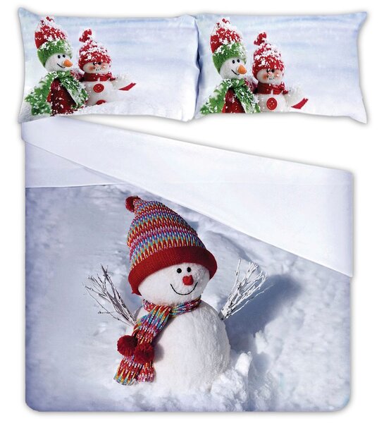 Gipetex Natural Dream 3D italské povlečení 100% bavlna Pupazo di Neve - Sněhulák - 140x220 / 70x90 cm