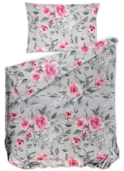 Bierbaum povlečení bavlněný satén 3676 Grey Roses - 140x200 / 70x90 cm