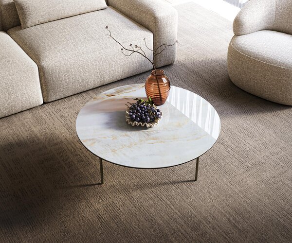 DELIFE Konferenční stolek Edge kulatý 90×90 cm keramika Onyx Pearl Trive kov titanová barva