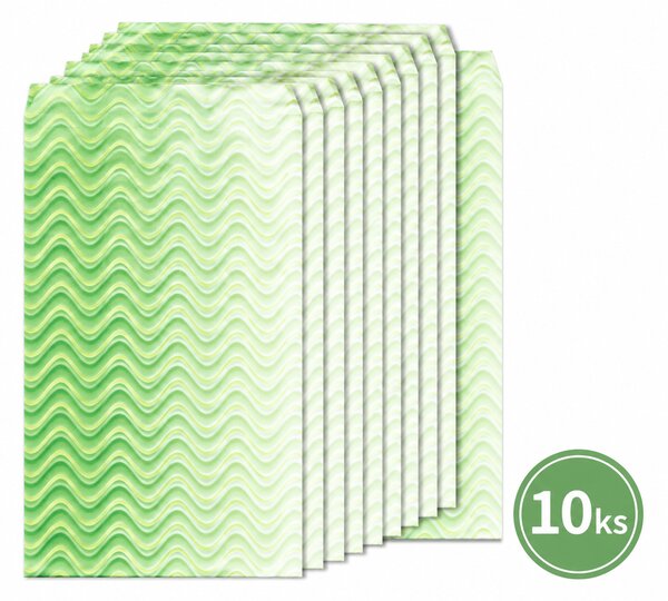 Dárkový papírový sáček se zeleným potiskem vlnek – 12 × 24 cm | Set 10 ks 8796107