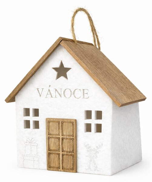 LED závěsná dekorace Domeček Vánoce, bílý 9 × 5 × 10 cm 3001112-1A