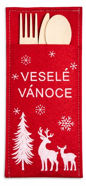 Kapsa na příbory Veselé Vánoce červená, 25 × 9,5 cm 2ks/bal 1000806B