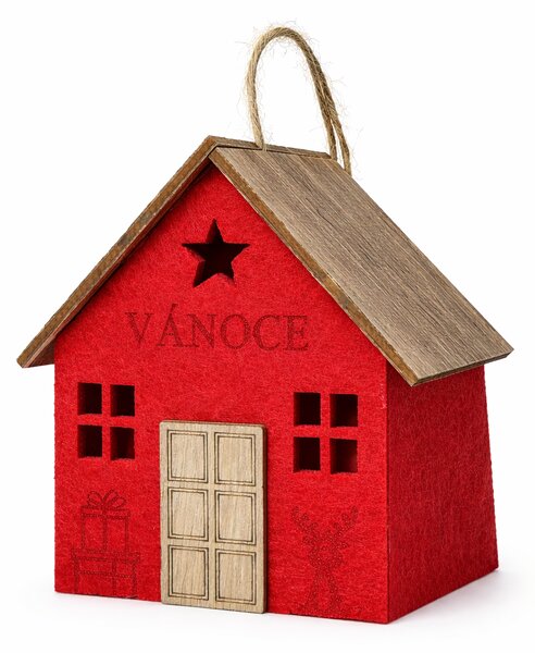 LED závěsná dekorace Domeček Vánoce červený, 9 × 5 × 10 cm 3001112-1B