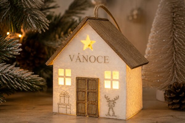LED závěsná dekorace Domeček Vánoce, bílý 9 × 5 × 10 cm 3001112-1A